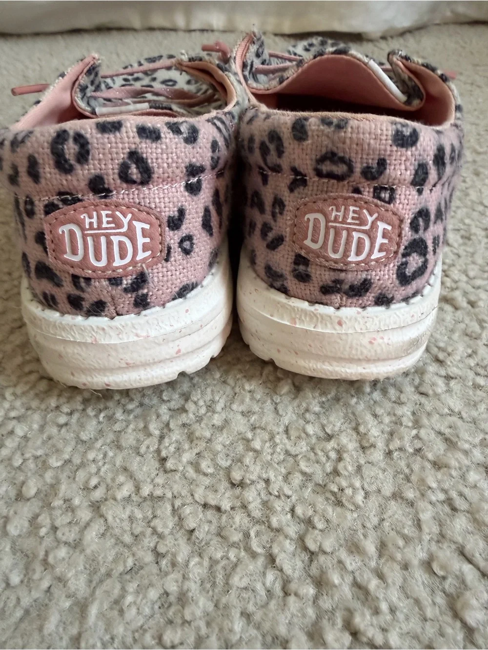 Hey Dude Kids Leopard Print Slip-Ons with Pink Trim
